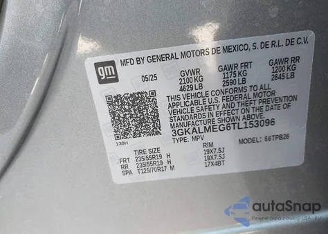 2026 GMC Terrain Fwd Elevation from USA, damaged, VIN 3GKALMEG6TL153096